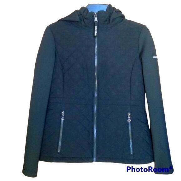 Calvin Klein Black Infinite Stretch Quilted Jacket Full Zip Hood Womens‎ Size XS - Picture 1 of 5